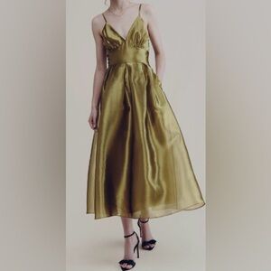 Anthropologie A-Line Shimmering Green Pleated Cocktail Dress - Size Petite Small